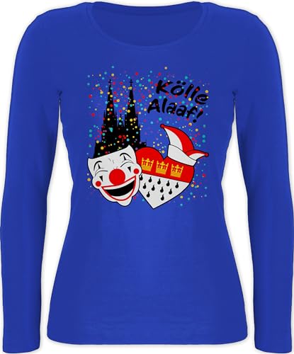 Langarmshirt Damen - & Fasching - Kölle Alaaf Kostüm Köln Karneval Wappen I Jeck Rut Wiees I Narren I Kölsche Jecken - M - Blau - Shirt kölner Dom faschingsshirt Faschings Clown Oberteil von Shirtracer