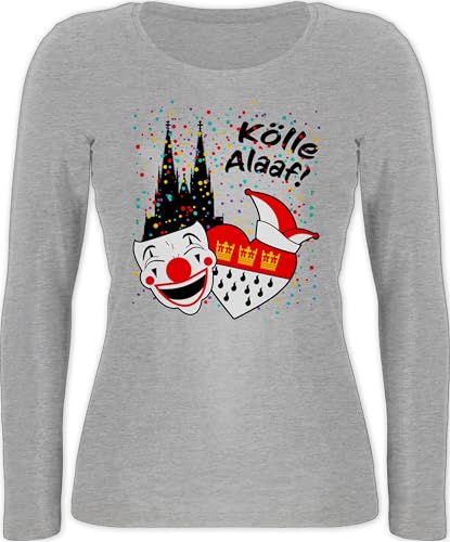 Langarmshirt Damen - & Fasching - Kölle Alaaf Kostüm Köln Karneval Wappen I Jeck Rut Wiees I Narren I Kölsche Jecken - S - Grau meliert - Shirt kölner Dom faschingsshirt Faschings Clown von Shirtracer