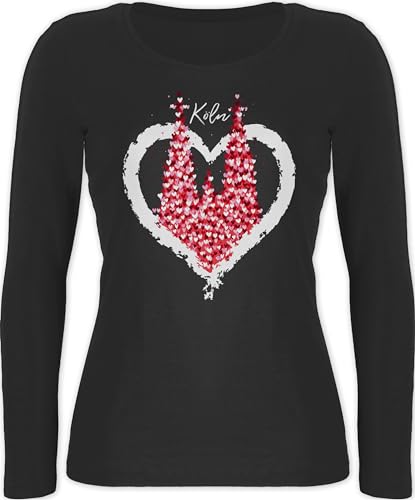 Langarmshirt Damen - & Fasching - Kölner Dom Köln Rot Weiss Karneval I Kölle I Fastnacht I Fasnacht I Fasnet - M - Schwarz - Shirt Langarm faschingsshirt Faschings un Oberteil mit Herz von Shirtracer