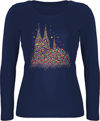 Langarmshirt Damen - Karneval & Fasching - Kölner Dom Konfetti - S - Marineblau - faschingsshirts Langarm fasnets köln Shirt mit langem arm Tshirt Faschings-Shirts karnelval koelner t Oberteile von Shirtracer