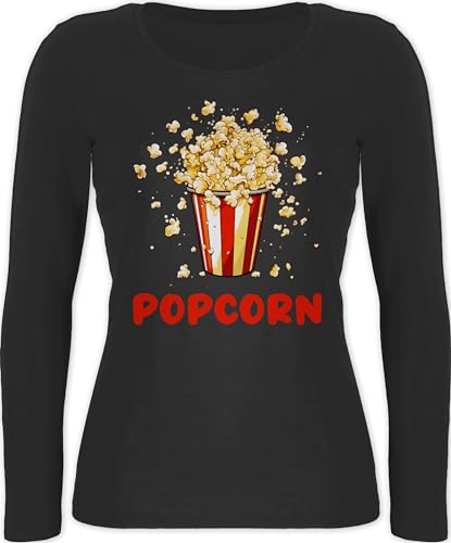 Langarmshirt Damen - Karneval & Fasching - Popcorn Fan Popcornverkleidung Filmliebhaber Pop-Corn - L - Schwarz - Shirt Langarm kostùm Erwachsene Oberteil weiberfasching Longsleeve strassenkarneval von Shirtracer