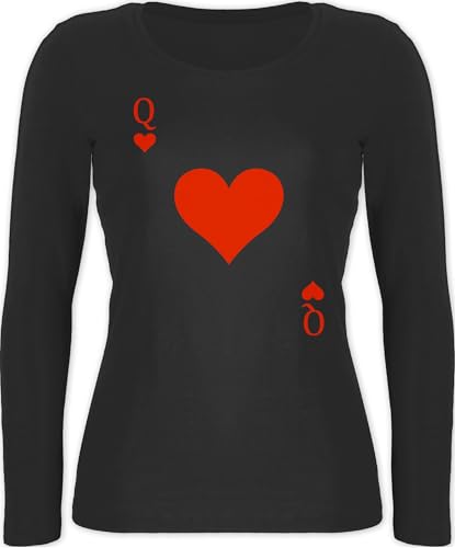 Langarmshirt Damen - & Fasching - Queen Kartenspiel Karneval I Spielkarte Dame Rot Herzdame - M - Schwarz - Spielkarten Oberteil Karnevals t Shirt Faschings q Shirts herzkönigin top faschingsshirt von Shirtracer