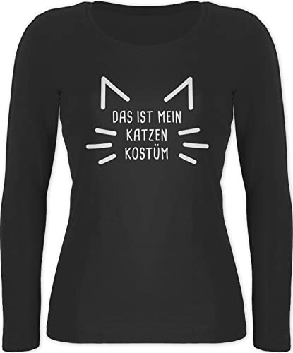 Langarmshirt Damen - Karneval & Fasching - Das ist Mein Katzen Kostüm - Cat Katze Katzenkostüm Cats - XL - Schwarz - Fasching- mit katzenmotiven Langarm Tshirt Faschings Oberteil Carnevale von Shirtracer