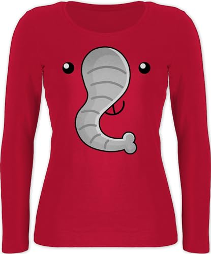 Langarmshirt Damen - Karneval & Fasching - Elefant Kostüm I Elefanten I Dickhäuter I Elephant - XL - Rot - Oberteil Karnevals t Shirt Faschings Langarm faschingsshirt fassenacht Shirts von Shirtracer