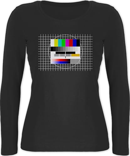 Langarmshirt Damen - Karneval & Fasching - Fernseher TV Testbild I Testbilder Bildqualität Fernsehtestbild I Sendepause TV I 90er Outfit Fernseh - S - Schwarz - mit Karnevals t Shirt Faschings 90s von Shirtracer