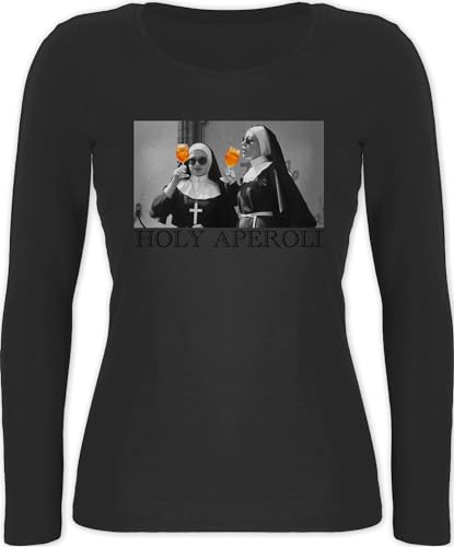 Langarmshirt Damen - Karneval & Fasching - Holy Aperol I Holy Aperoli I Holy Spritz Mädelsabend I Ladies Night - XL - Schwarz - Langarm Karnevals t Shirt Faschings nonnen Oberteil Tshirt von Shirtracer