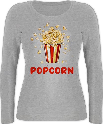 Langarmshirt Damen - & Fasching - Popcorn Fan I Popcornverkleidung Karneval I Filmliebhaber Pop Corn I Fastnacht I Fasnacht I Fasnet - XXL - Grau meliert - Shirt Langarm faschingsshirt Faschings mit von Shirtracer