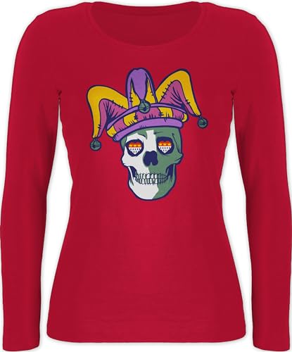Langarmshirt Damen - Karneval & Fasching - Totenkopf mit Narrenmütze I - XXL - Rot - Karnevals Oberteil Langarm faschingsshirt Faschings Shirt Oberteile für faschingsoberteil fassenacht Shirts von Shirtracer
