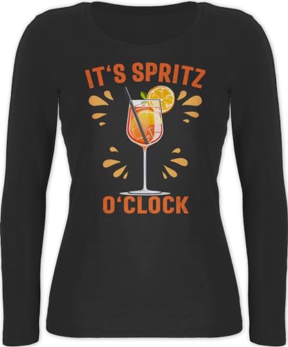 Langarmshirt Damen - Karneval & - Its Spritz o Clock I Lustiges Geschenk Aperol Spritz Kostüm Fasching Aperol Geschenkidee - XXL - Schwarz - Karnevals t Shirt Faschings aparol Oberteil von Shirtracer