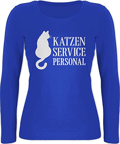 Langarmshirt Damen - Katzenbesitzer Geschenk Katze - Katzen Servicepersonal weiß - XXL - Blau - katzenshirth mit katzenmotiv Personal Langarm Shirt Baumwolle Katzenfans bctw071 katzenmotiven von Shirtracer