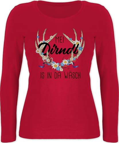 Langarmshirt Damen - Kompatibel Oktoberfest - MEI Dirndl is in da Wäsch - mit Hirschgeweih und Edelweiß - XL - Rot - trachtenshirt Bayerisches Oberteil Frau bayrische Mein Shirt der von Shirtracer