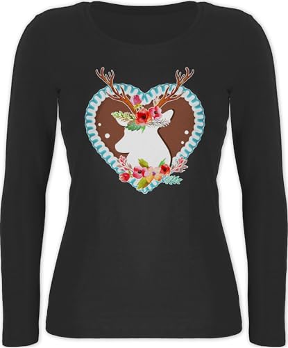 Langarmshirt Damen - Kompatibel mit - Hirsch Hirschgeweih Oktoberfest - XS - Schwarz - Trachten Shirt Bayerisches Oberteil Frau bayrische bayerische Langarm trachtenshirt trachtentshirts bayrisch Langarmshirt Damen - Kompatibel mit - Hirsch Hirschgeweih Oktoberfest - XS - Schwarz - Trachten Shirt Bayerisches Oberteil Frau bayrische bayerische Langarm trachtenshirt trachtentshirts bayrisch von Shirtracer