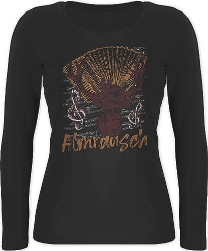 Langarmshirt Damen - Kompatibel mit Oktoberfest - Almrausch Hirsch Tradition Alpen Almerer - M - Schwarz - Trachten Langarm Shirt Bayerisches Oberteil Frau bayrische langärmlig trachtentshirts von Shirtracer
