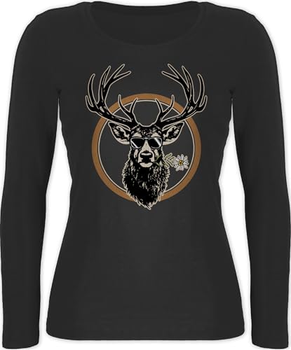 Langarmshirt Damen - Kompatibel mit Oktoberfest - Cooler Hirsch Hirschgeweih Jäger - XS - Schwarz - t-Shirt Langarm Bayerisches Oberteil Frau bayrische hirsche Shirt Tshirt trachtentshirts bayrisch Langarmshirt Damen - Kompatibel mit Oktoberfest - Cooler Hirsch Hirschgeweih Jäger - XS - Schwarz - t-Shirt Langarm Bayerisches Oberteil Frau bayrische hirsche Shirt Tshirt trachtentshirts bayrisch von Shirtracer