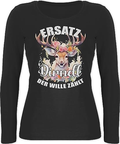 Langarmshirt Damen - Kompatibel mit Oktoberfest - Dirndl Ersatz - Der Wille zählt - XL - Schwarz - Trachten Oberteil trachtentshirts bayrische Hirsch Langarm Tshirt bayerische Outfit bayrisch von Shirtracer