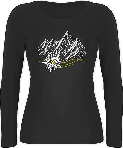 Langarmshirt Damen - Kompatibel mit Oktoberfest - Edelweiß Berge Wandern Wanderlust Berg Ruft Alpen - L - Schwarz - Oberteil bayrisch Trachten Outfit bayrisches Oberteile Tracht Shirt Langarm von Shirtracer