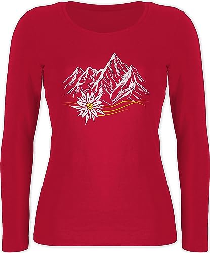 Langarmshirt Damen - Kompatibel mit Oktoberfest - Edelweiß Berge Wandern Wanderlust Berg Ruft Alpen - S - Rot - Tracht Langarm trachtenshirt bayrische sprüche Outfit trachtenshirt+Damen von Shirtracer