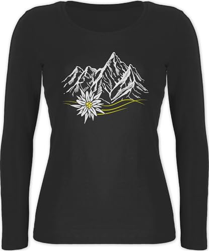 Langarmshirt Damen - Kompatibel mit Oktoberfest - Edelweiß Berge Wandern Wanderlust Berg Ruft Alpen - XL - Schwarz - Langarm Bayerisches Oberteil Frau bayrische Bergen Shirt bergmotiv von Shirtracer