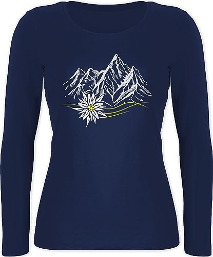 Langarmshirt Damen - Kompatibel mit Oktoberfest - Edelweiß Berge Wandern Wanderlust Berg Ruft Alpen - XS - Marineblau - Langarm Bayerisches Oberteil Frau bayrische Bergen Shirt bergmotiv von Shirtracer