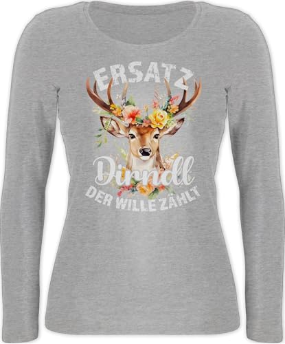 Langarmshirt Damen - Kompatibel mit Oktoberfest - Ersatz Dirndl Der Wille Zählt - L - Grau meliert - Oberteil Trachten trachtentshirts bayrische geweih Langarm Lange Arme bayerische Outfit bayrisch von Shirtracer
