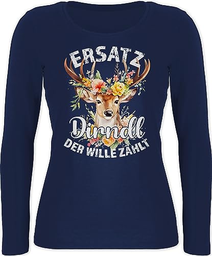 Langarmshirt Damen - Kompatibel mit Oktoberfest - Ersatz Dirndl Der Wille Zählt - L - Marineblau - Oberteil Trachten trachtentshirts bayrische geweih Langarm Lange Arme bayerische Outfit bayrisch von Shirtracer
