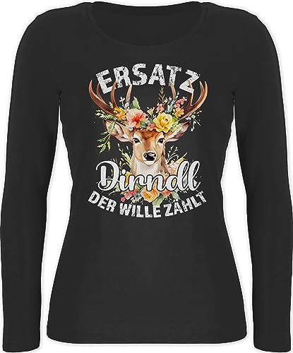 Langarmshirt Damen - Kompatibel mit Oktoberfest - Ersatz Dirndl Der Wille Zählt - M - Schwarz - Oberteil Trachten trachtentshirts bayrische geweih Langarm Lange Arme bayerische Outfit bayrisch von Shirtracer