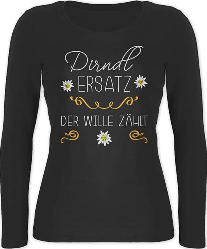 Langarmshirt Damen - Kompatibel mit Oktoberfest - Ersatz Dirndl der Wille zählt - XL - Schwarz - Langarm Bayerisches Oberteil Frau bayrische Shirt trachtentshirts bayrisch langärmlig von Shirtracer