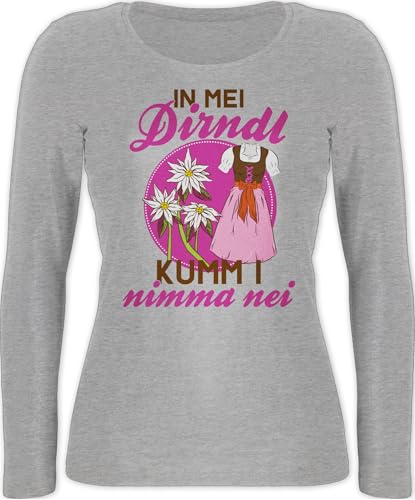 Langarmshirt Damen - Kompatibel mit Oktoberfest - In MEI Dirndl kumm I nimma nei - XL - Grau meliert - Bayerisches Oberteil Frau bayrische edelweiß Langarm trachtentshirts bayrisch is zkloa Shirt von Shirtracer