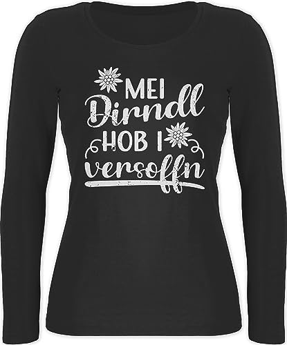 Langarmshirt Damen - Kompatibel mit Oktoberfest - MEI Dirndl Hob i versoffn - Dirndl Ersatz Tracht - XXL - Schwarz - Bayerisches Oberteil Frau bayrische Langarm trachtentshirts bayrisch Shirts von Shirtracer