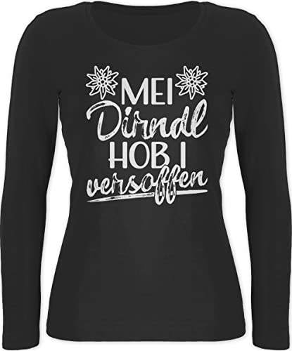 Langarmshirt Damen - Kompatibel mit Oktoberfest - MEI Dirndl hob i versoffen - weiß - XL - Schwarz - Tracht mädchen Shirt Bayerisches Oberteil Frau bayrische ich Habe Mein Langarm Trachten Shirts von Shirtracer