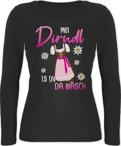 Langarmshirt Damen - Kompatibel mit Oktoberfest - MEI Dirndl is in da Wäsch - XL - Schwarz - trachtenshirt Bayerisches Oberteil Frau bayrische dirndel Langarm Trachten Oberteile trachtentshirts von Shirtracer