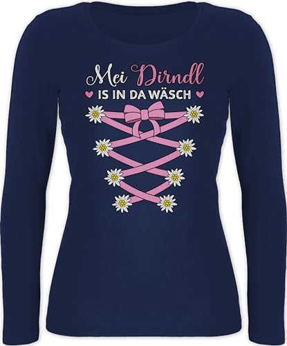 Langarmshirt Damen - Kompatibel mit Oktoberfest - Mei Dirndl is in da Wäsch Ersatz Dirndl - XL - Marineblau - mein ist der wäsche top bayerisches oberteil frau bayrische langarm trachtentshirts von Shirtracer