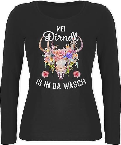 Langarmshirt Damen - Kompatibel mit Oktoberfest - MEI Dirndl is in da Wäsch - M - Schwarz - Langarm trachtenshirt bayerisch Oberteile Tracht Bavarian Outfit bayrischer Abend oktoberfestkleidung von Shirtracer