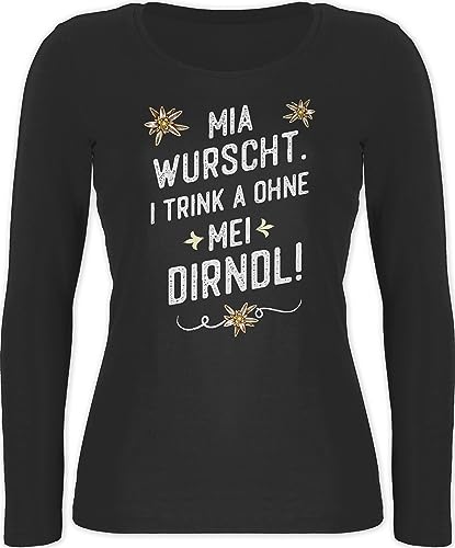 Langarmshirt Damen - Kompatibel mit Oktoberfest - Mia wurscht i Trink a ohne MEI Dirndl - XXL - Schwarz - Oberteil Tracht Trachten Outfit trachtenshirt langärmlig Langarm Oktober Tshirt von Shirtracer