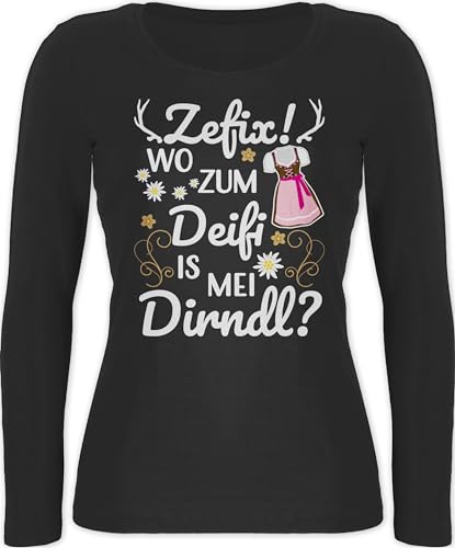 Langarmshirt Damen - Kompatibel mit Oktoberfest - Wo zum Deifi is MEI Dirndl - XXL - Schwarz - bayrische Langarm Bayerisches Oberteil Frau Oktober fest Tshirt Oberteile Trachten Spruch bayrischer von Shirtracer