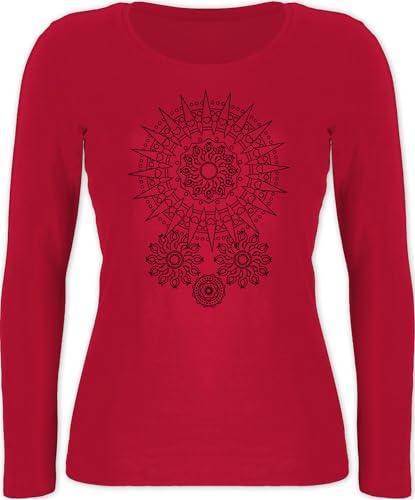 Langarmshirt Damen - Kunst - Boho Mandala Yoga Namaste - S - Rot - Outfit Yoga-Bekleidung Wellness Blumen Shirt Oberteile Yoga-Kleidung Meditation Mandala. Oberteil Outfits Yoga-Kleidung, von Shirtracer