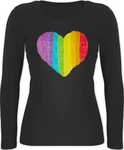 Langarmshirt Damen - LGBTQ Kleidung Pride Flag - Regenbogen Herz - XXL - Schwarz - LGBT Gay Shirt CSD Lesbian lqbtq lgbtqia Queer Month von Shirtracer