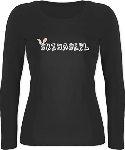 Langarmshirt Damen - Skiurlaub Apres Ski - Skihaserl - L - Schwarz - skioutfit skifahr Langarm Shirt Outfit Tshirt Skifahren Skihase Longsleeve Party Apres-Shirt Wintersport hase t skibekleidung von Shirtracer