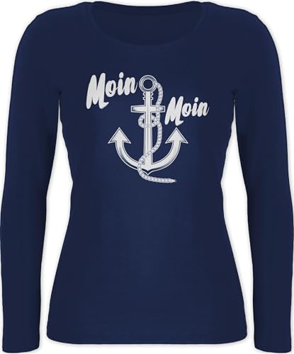 Langarmshirt Damen - Sprüche Statement - Moin Moin Anker - L - Marineblau - maritimes Shirt Langarm mit Aufschrift moein Shirts Statements matrose Langarmshirts sprüchen￼ maritim Tshirt Spruch von Shirtracer