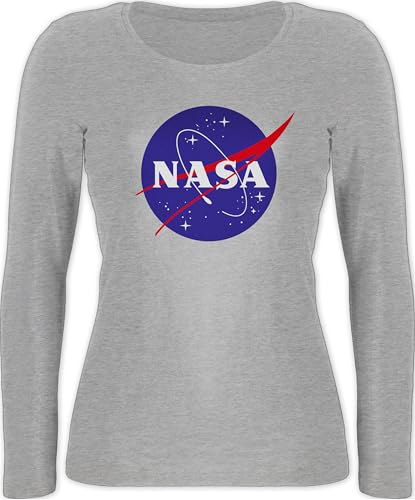 Langarmshirt Damen - Sprüche Statement - Raumfahrt NASA Meatball Logo I - M - Grau meliert - Shirt Langarm zocker Space Shirts schwarz Geek Patch Longsleeve Oberteil Nerd Sternen Tshirt t-Shirt von Shirtracer