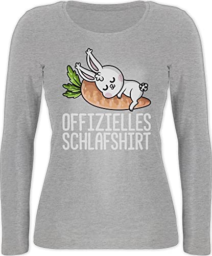 Shirtracer Langarmshirt Damen - Sprüche Statement - Offizielles Schlafshirt mit Hase weiß - M - Grau meliert - Langarm-Schlafshirt Statements offizielle Langarm Motiv Spruch Kaninchen Aufschrift für von Shirtracer