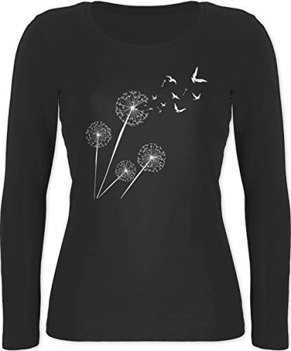 Langarmshirt Damen - Sprüche Statement - Pusteblume Löwenzahn - XXL - Schwarz - Tshirt Langarm mit Aufschrift vögel Longsleeves Shirt Statements Blumenmuster Longsleeve Kordel Baumwolle von Shirtracer