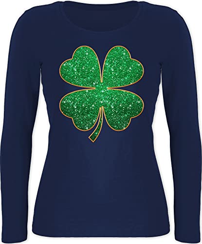 Langarmshirt Damen - St. Patricks Day - Vierblättriges Kleeblatt I Shamrock I Glücksbringer - XXL - Marineblau - irisches Outfit Langarm -Shirt Sankt irisch Shirt st Patrick glücksklee Shirts von Shirtracer