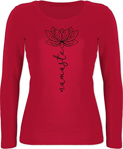 Shirtracer Langarmshirt Damen - Yoga und Wellness Geschenk - Namaste Lotusblüte - XS - Rot - Langarm Tshirt Yoga-Kleidung, Joga Lotus Longshirt Oberteil Yoga-Oberteile, Meditation namastee Longsleeve von Shirtracer