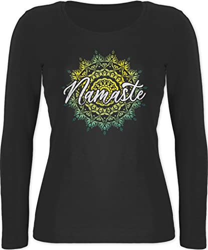 Langarmshirt Damen - Yoga und Wellness Geschenk - Namaste Vintage - XXL - Schwarz - Shirt Langarm Shirts Oberteil Kleidung Oberteile t mit locker Sportshirt Yoga-Kleidung, langärmelige von Shirtracer