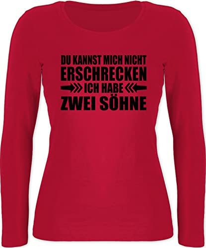 Langarmshirt Damen - Du kannst mich nicht erschrecken ich habe zwei Söhne I Geschenk von Söhnen für Mama Papa Eltern - L - Rot - muttertag 2024 mami mutter muttertagsgeschenke mütter mum tag von Shirtracer