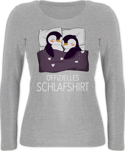 Langarmshirt Damen - Offizielles Schlafshirt Pinguin Pärchen Geschenk Paar Geschenke Valentinstag Paar Geschenk Weihnachten Pinguin Geschenke mit Pinguinen I - XL - Grau meliert - partner paare von Shirtracer