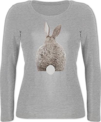 Langarmshirt Damen - Ostern Hase I Hasen Oster Hasenmotiv I Osterhase - L - Grau meliert - osterhasen Ostern￼ Langarm häschen Kaninchen Shirts mit Hasen-Hintern Motiv von Shirtracer