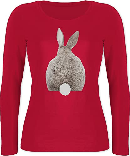Langarmshirt Damen - Ostern Hase I Hasen Oster Hasenmotiv I Osterhase - M - Rot - osterhasen Ostern￼ Langarm häschen Kaninchen Shirts mit Hasen-Hintern Motiv von Shirtracer