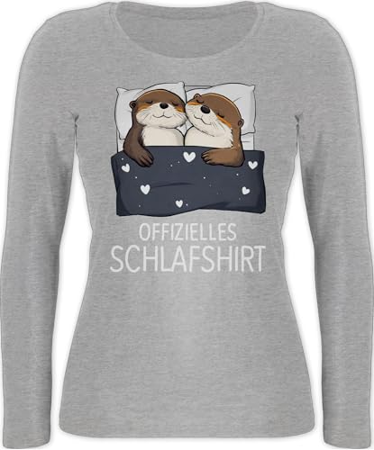 Langarmshirt Damen - Pärchen - Offizielles Schlafshirt Otter Geschenke Otter Geschenk Paar Geschenke Mann Frau I Süßes Paar Geschenk Weihnachten - XS - Grau meliert - partner valentinstag paare von Shirtracer